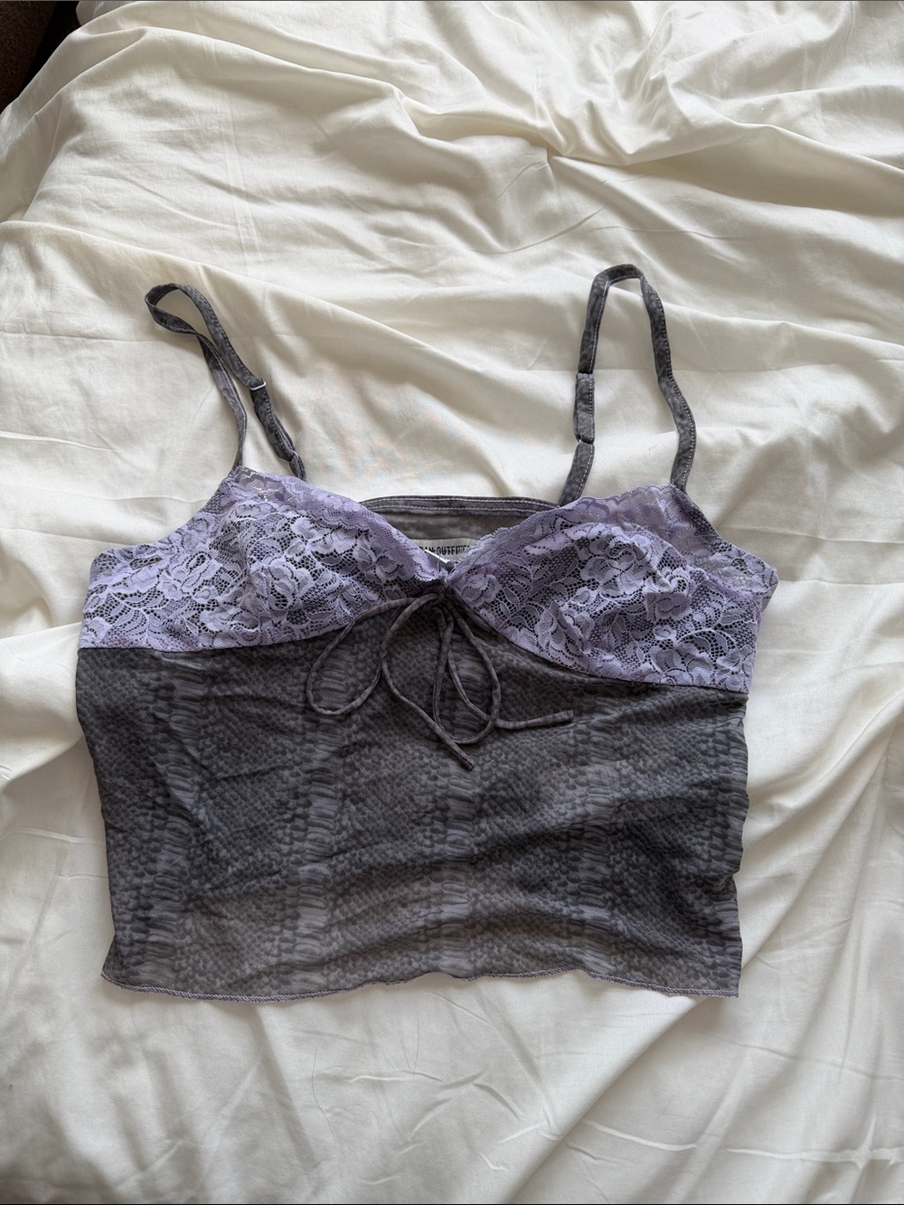 Urban Outfitters Lavender and Charcoal Lace-Trim Crop Top